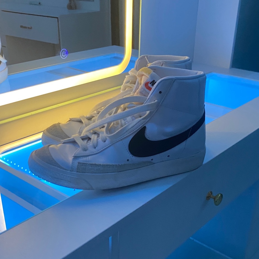 White and Black High-Top Sneakers